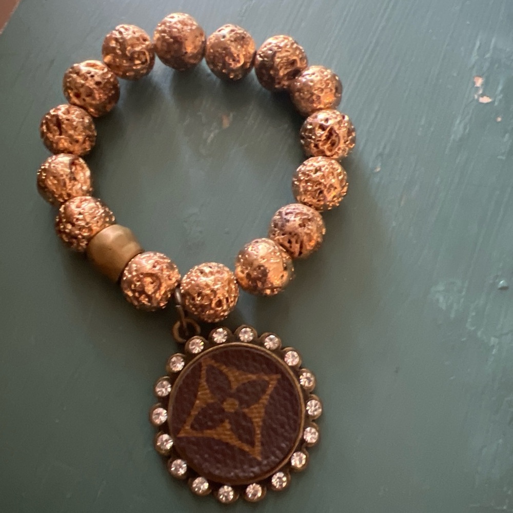 Brown and Gold Beaded Charm Bracelet
